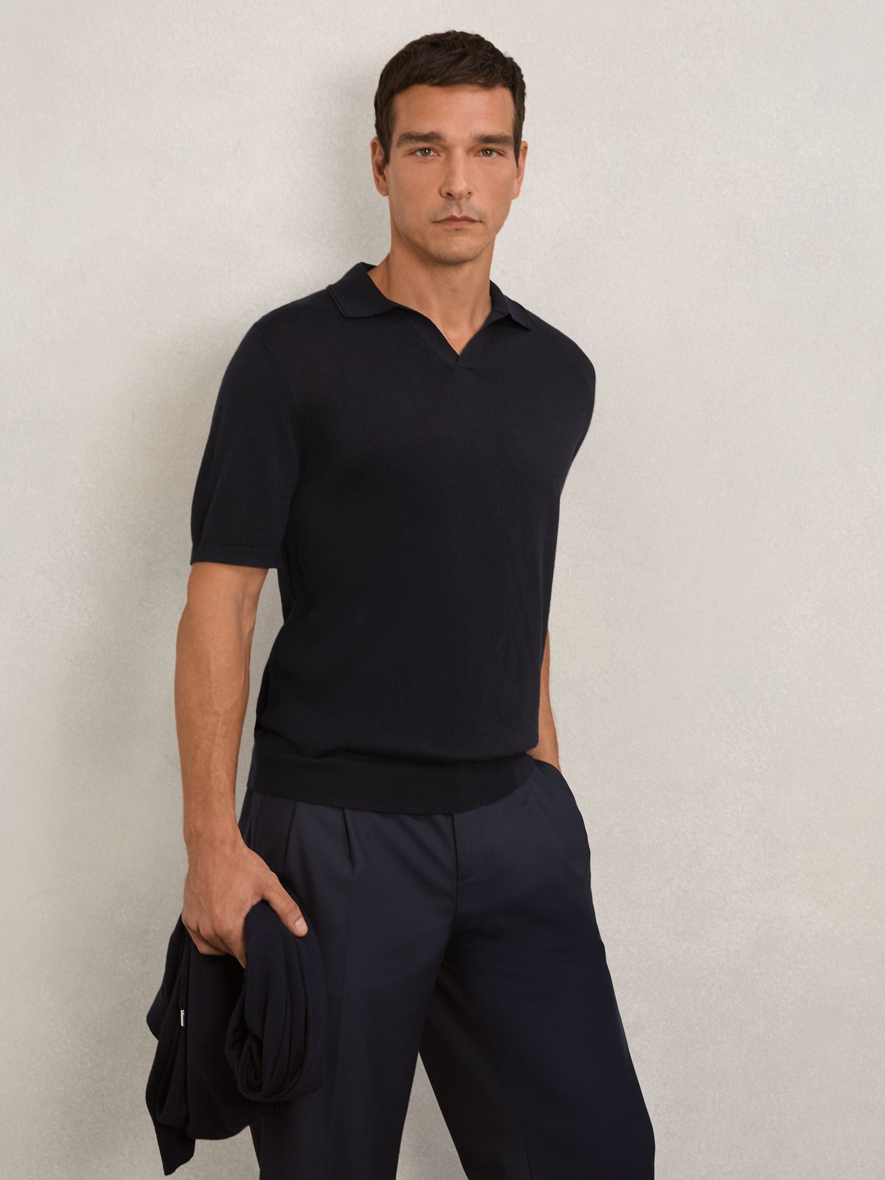 Buttonless Polo Shirt in Navy