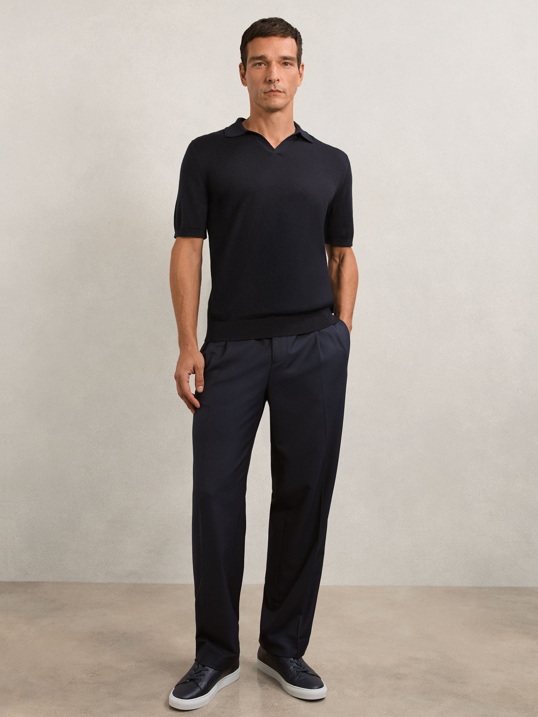 Buttonless Polo Shirt in Navy