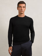 Merino Wool Crew Neck Jumper in Black