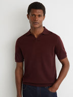 Buttonless Polo Shirt in Wine Red