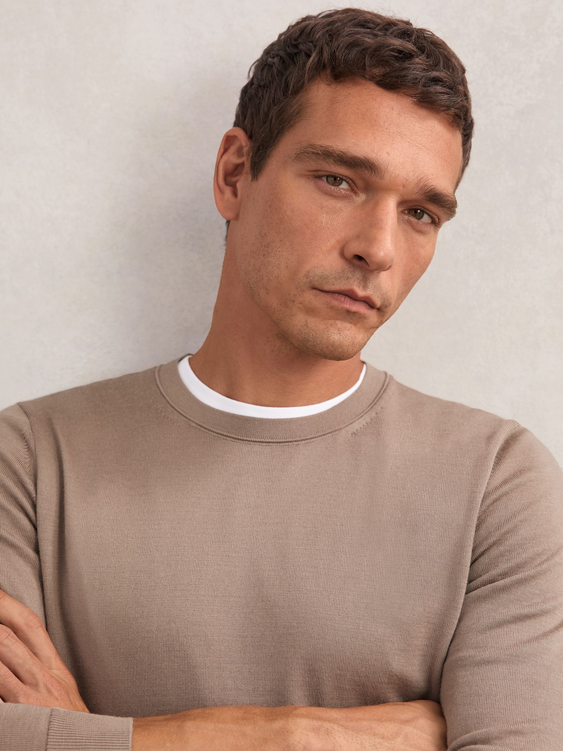 Merino Wool Crew Neck Jumper in Caramel
